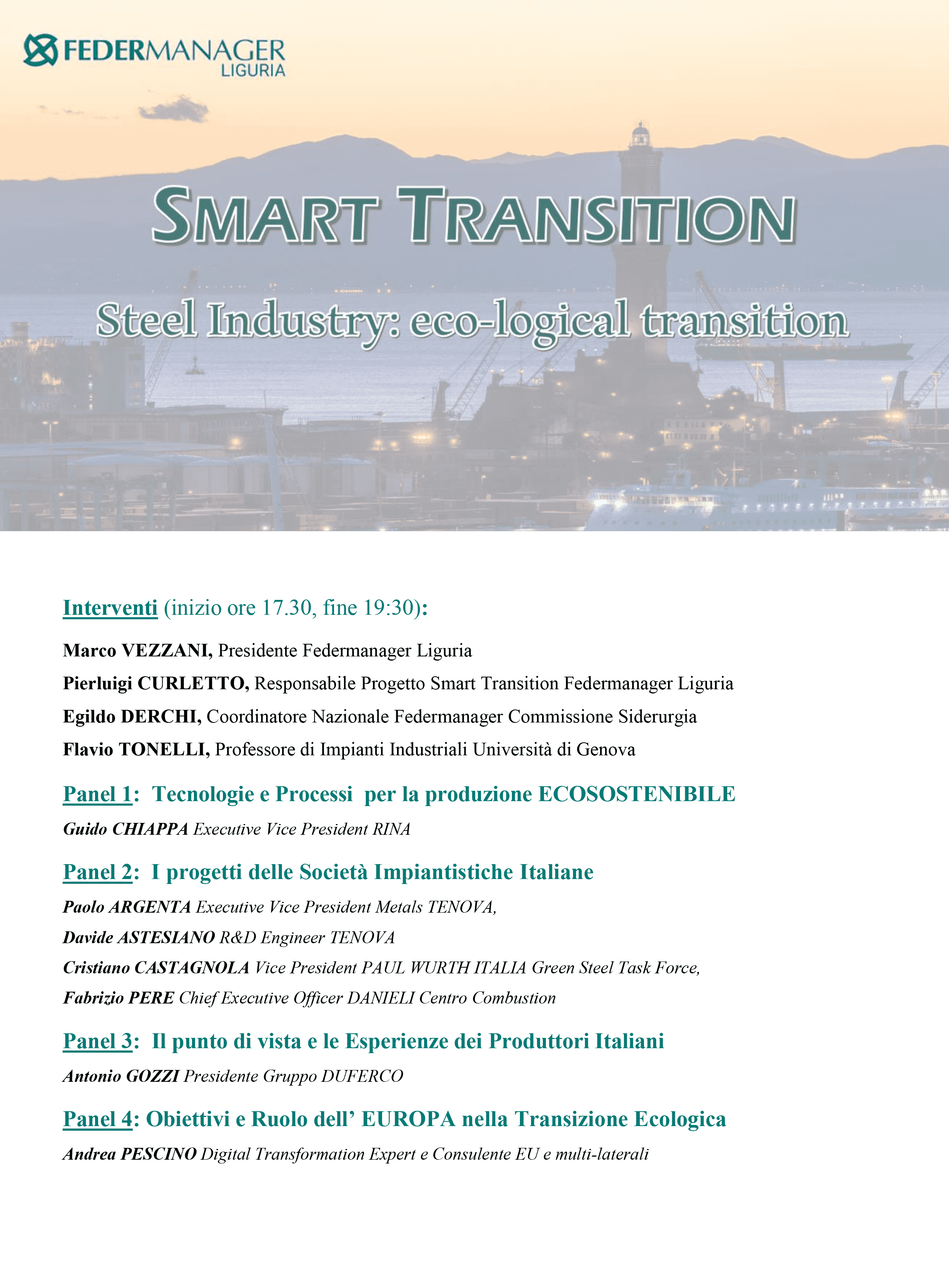 STEEL INDUSTRY ECO LOGICAL TRANSITION 2 Federmanager Liguria